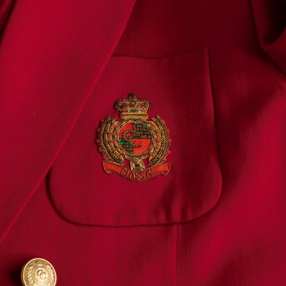 Red Wool Double Crested Logo Blazer Size 14P Charter Club Gold Buttons Vintage - Picture 2 of 10